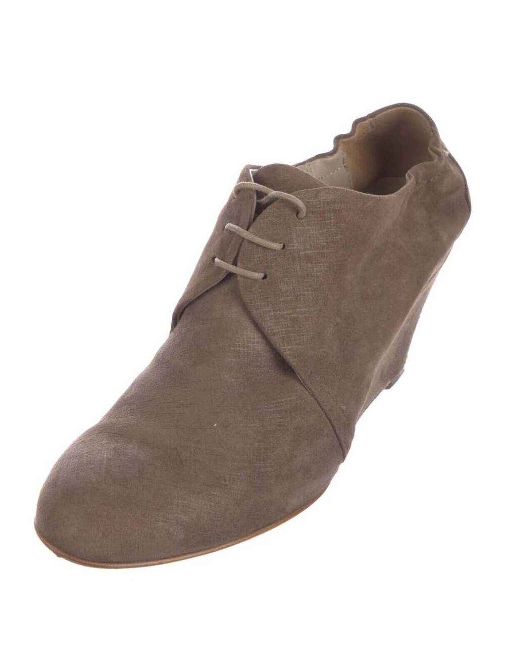 AGL Attilio Giusti Leombruni Taupe Suede Lace-Up Wedge Booties Made in Italy